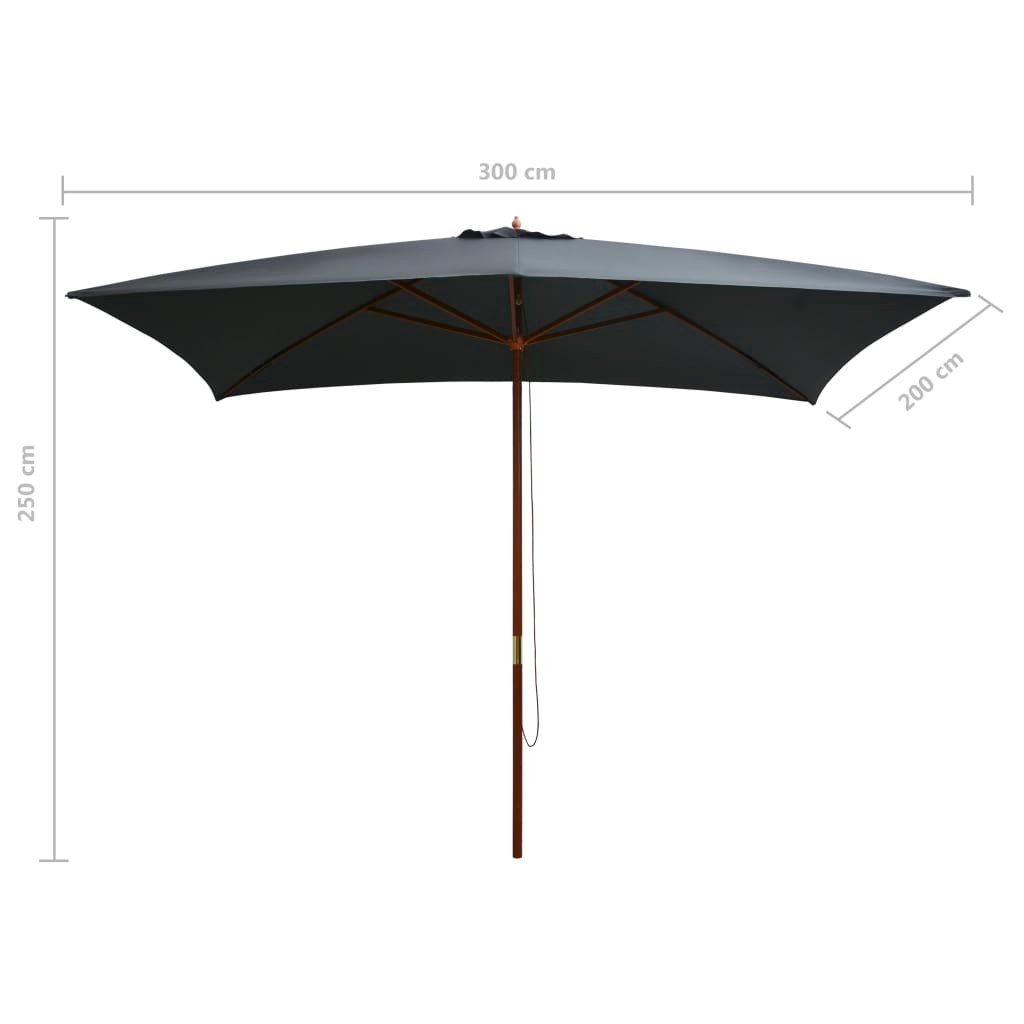Outdoor Parasol with Wooden Pole 200x300 cm Anthracite